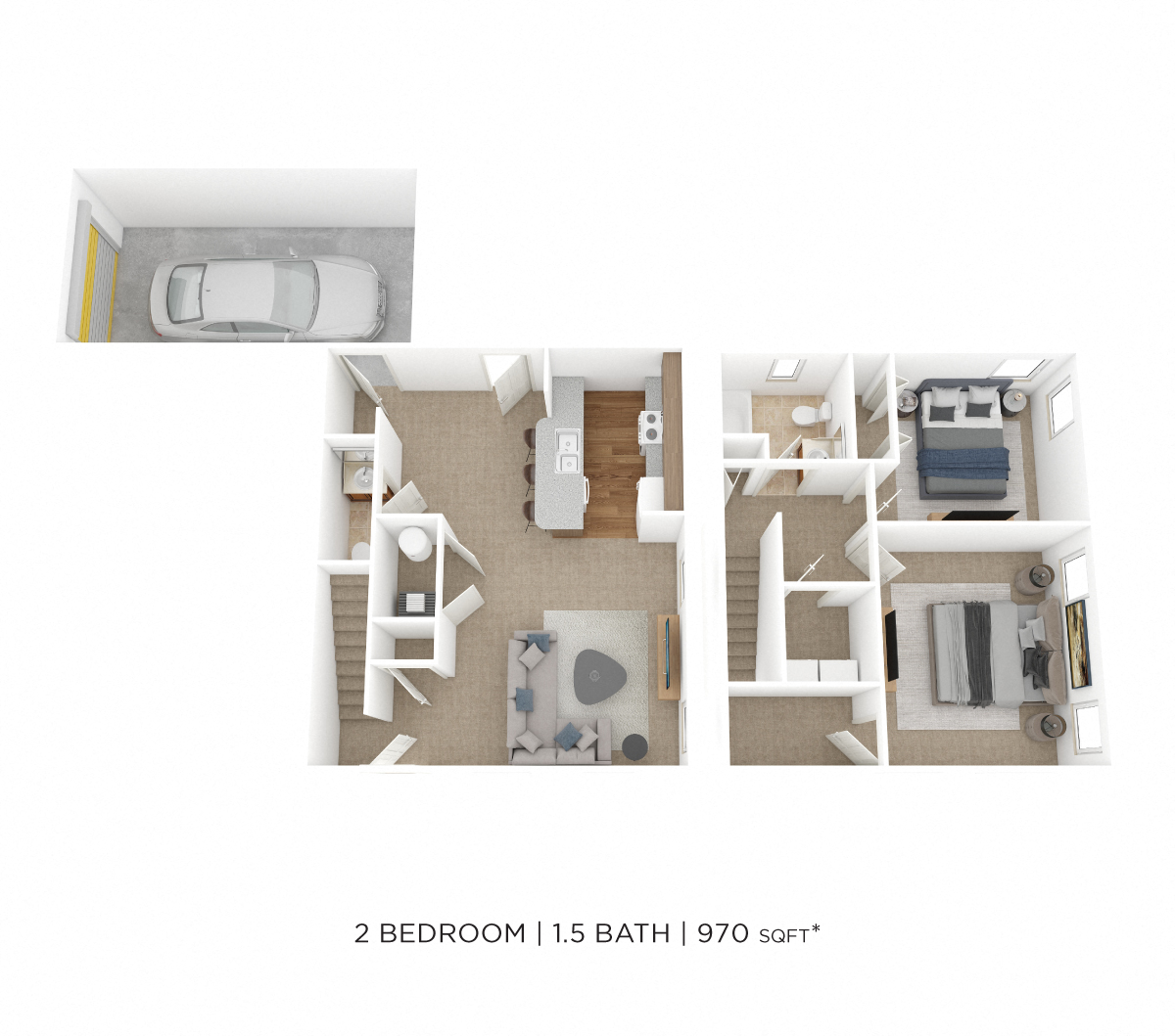 Two Bedroom 1.5 Bath- 970 sqft