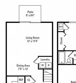 2 Bedroom, 1.5 Bath Townhome 1,184 sq. ft.