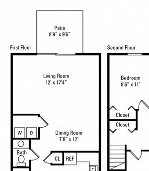 3 Bedroom, 1.5 Bath Townhome 1,184 sq. ft.