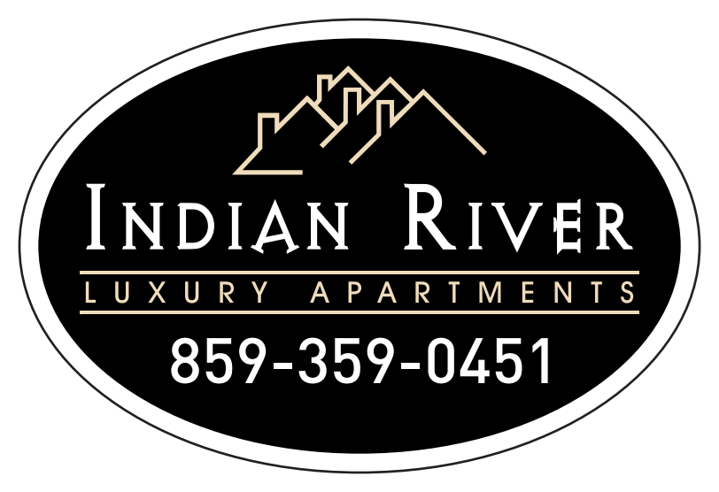 the logo river luxury apartments with a mountain in the background