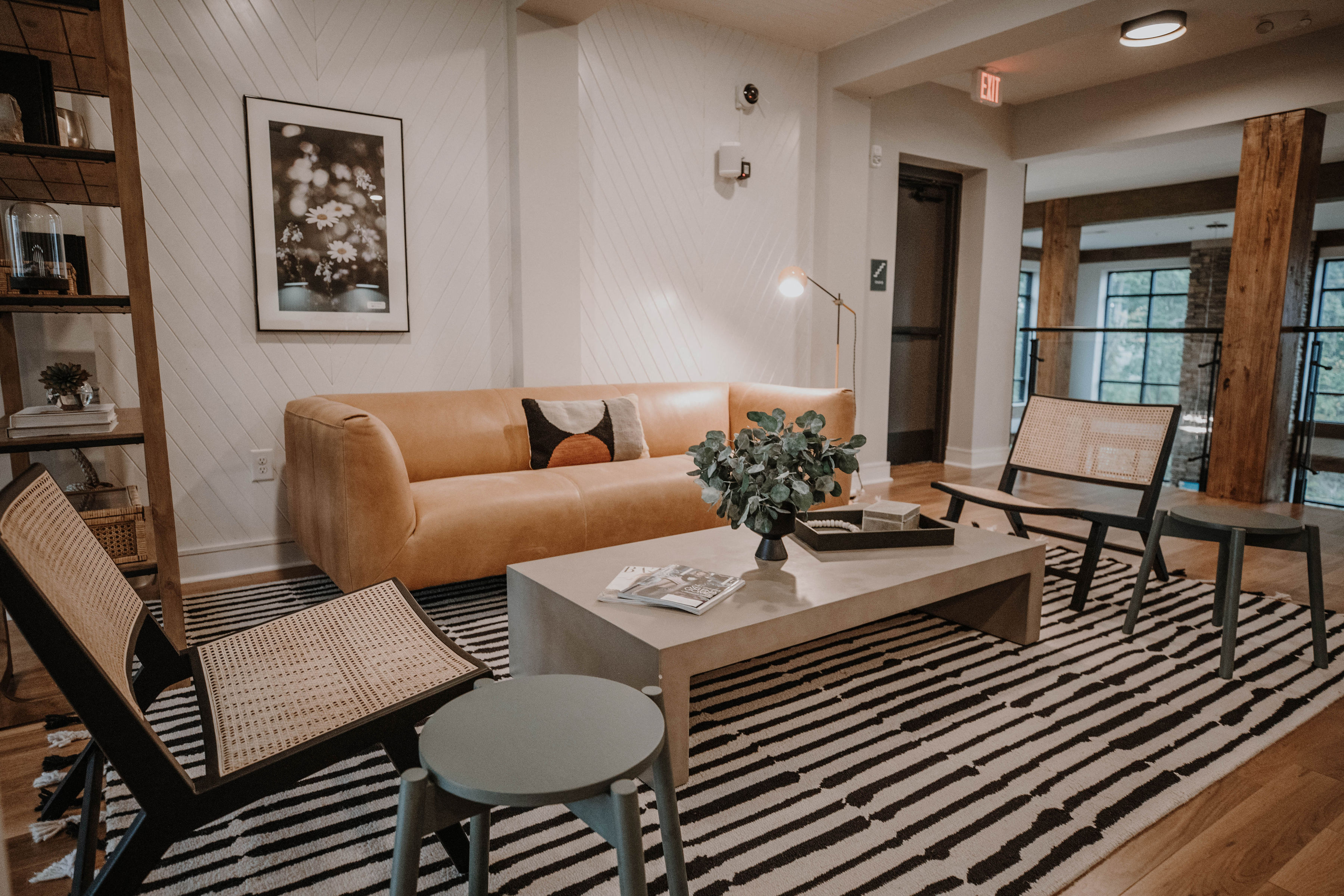 a living room with a couch and a coffee table