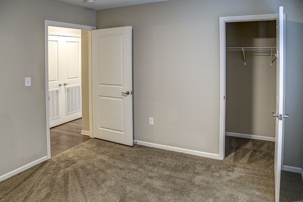 a empty room with a closet and a door open