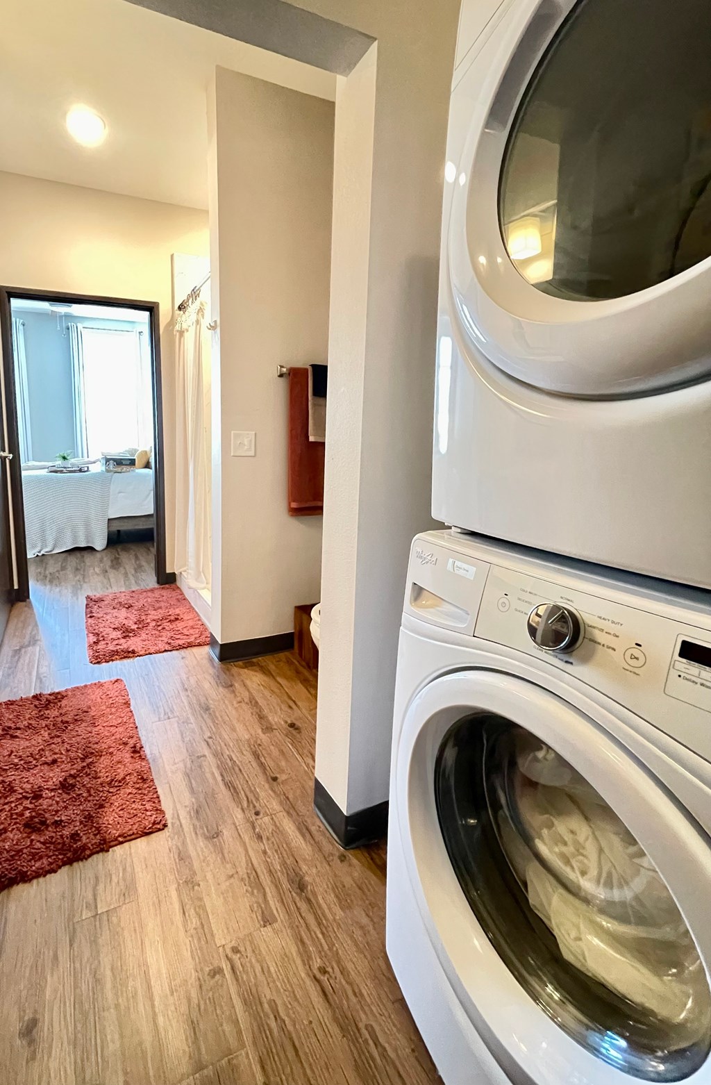 A washing machine is on the right side of the image.