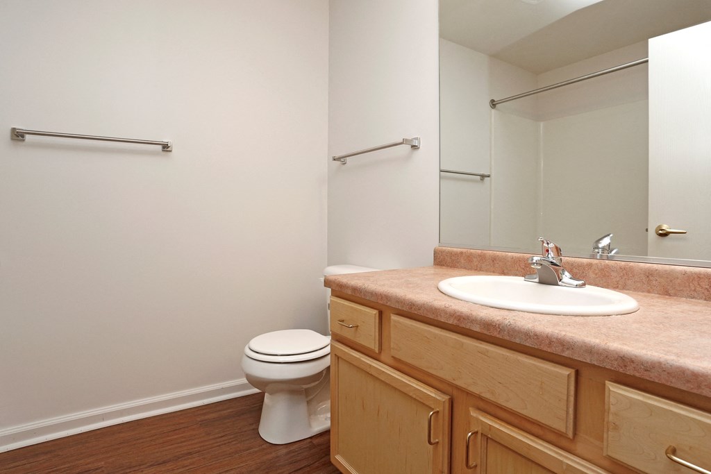 A bathroom with a toilet, sink, and towel rack.