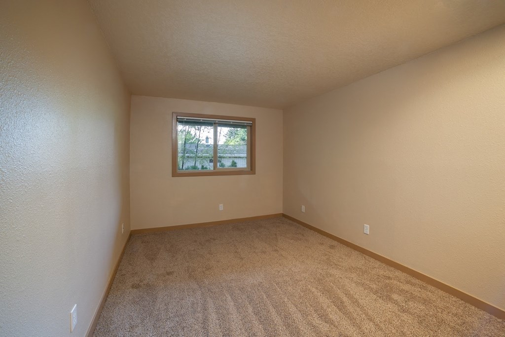 an empty room with carpet and a window