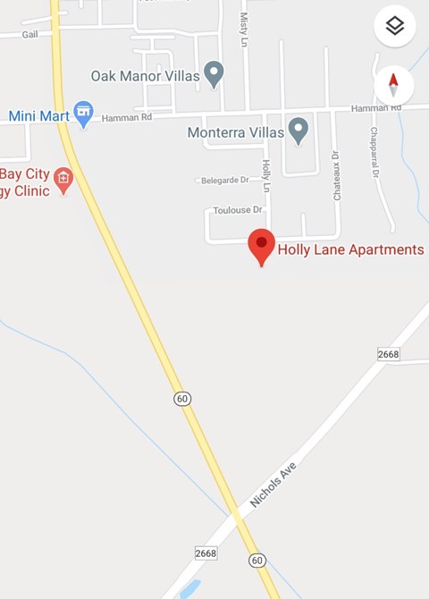 A map shows the location of Holly Lane Apartments in relation to nearby streets and other points of interest.