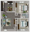 Two Bedroom One Bathroom_875sqft