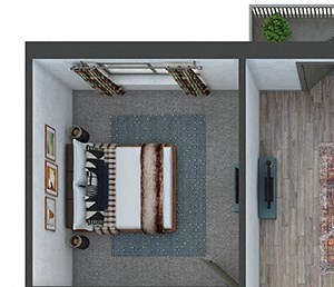 Houston 2 bedroom, 2 bath. L-shaped kitchen with island and pantry. Standalone shower in 2nd bedroom. Washer/dryer. coat closet at entry. Patio/Balcony