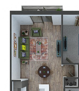 madison 1 bedroom, 1 bath. L-shaped kitchen with pantry, double sink vanity. standalone shower. linen closet. washer/dryer. Patio/Balcony