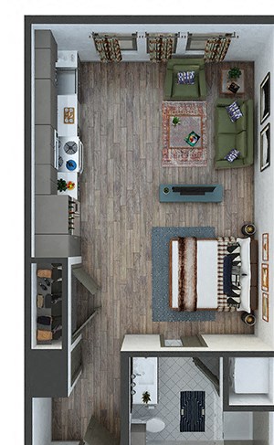 Mosholu Studio Apartment. Custom Built-in Hall Tree. 1 Full bath with pocket door, standalone shower. Washer/Dryer. Kitchen with Pantry.