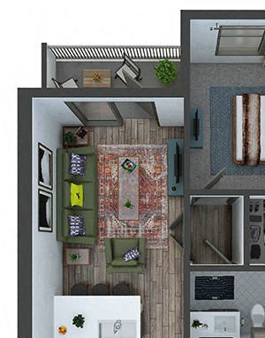 Victory - 1 Bedroom, 1 Bath. Galley Kitchen with Peninsula Bartop. Pantry, Washer/Dryer. Patio/Balcony