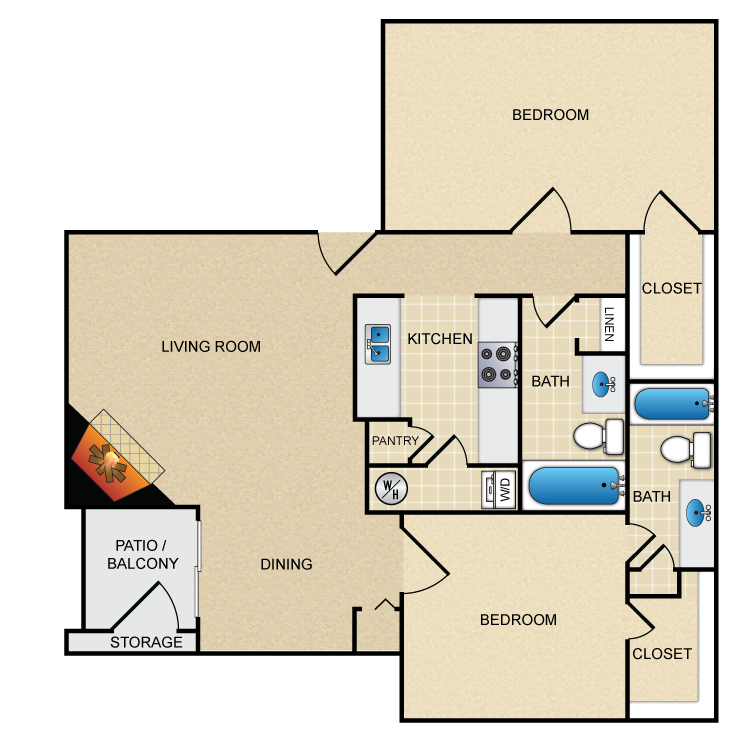 2 Bed - 2 Bath |1,122 sq. ft. Yorkshire