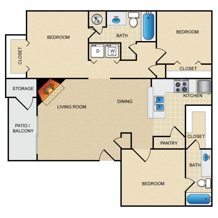 3 Bed - 2 Bath |1,268 sq. ft. Buckingham