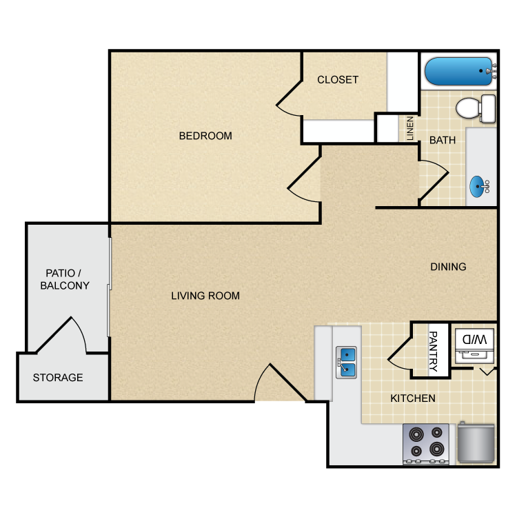 1 Bed - 1 Bath |724 sq. ft. Nottingham