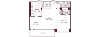 1 Bedroom, 1 Bath 946 SF A9 at Crystal Square, Arlington, 22202
