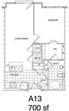 1 Bedroom, 1 Bath 700 SF A13