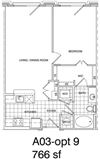 1 Bedroom, 1 Bath 766 SF A3.7
