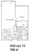 1 Bedroom, 1 Bath 768 SF A3.8