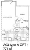 1 Bedroom, 1 Bath 771 SF A3.9