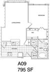 1 Bedroom, 1 Bath 799 SF A9