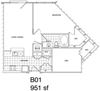 1 Bedroom + Den, 1 Bath 951 SF B1