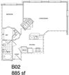 1 Bedroom, 1 Bath 885 SF B2