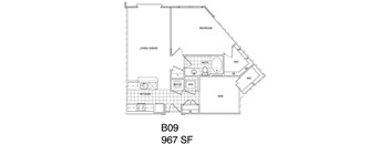 1 Bedroom + Den, 1 Bath 966 SF B
