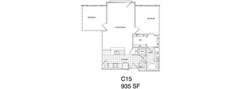 2 Bedroom, 1 Bath 935 SF C15