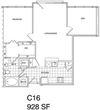1 Bedroom + Den, 1 Bath 928 SF C16