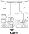 1 Bedroom + Den, 2 Bath 1017 SF C3