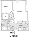 1 Bedroom, 1 Bath 779 SF KA10