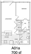 1 Bedroom, 1 Bath 708 SF KA1.1