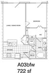 1 Bedroom, 1 Bath 728 SF KA3.1