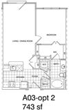 1 Bedroom, 1 Bath 748 SF KA3.3