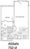 1 Bedroom, 1 Bath 758 SF KA3.4
