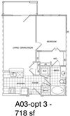 1 Bedroom, 1 Bath 718 SF KA3