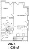 1 Bedroom + Loft, 1 Bath 1036 SF KA7L1