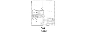 1 Bedroom + Den, 1 Bath 843 SF KB4