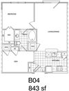 1 Bedroom + Den, 1 Bath 843 SF KB4