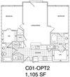 2 Bedroom, 2 Bath 1105 SF KC1.4