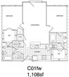 2 Bedroom, 2 Bath 1108 SF KC1.5