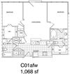 2 Bedroom, 2 Bath 1068 SF KC1