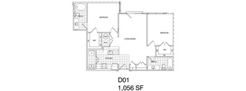 2 Bedroom, 2 Bath 1056 SF KD1