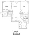 1 Bedroom + Office, 2 Bath 1034 SF KLW1