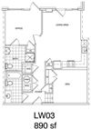 1 Bedroom + Office, 2 Bath 890 SF KLW3