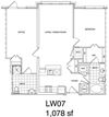 1 Bedroom + Office, 2 Bath 1078 SF LW7
