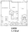 1 Bedroom + Office, 2 Bath 1058 SF LW9
