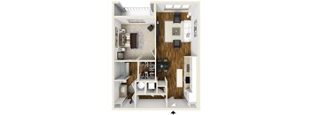 1 bedroom 1 bath The Acorn Floor Plan at The Lincoln, Raleigh, NC, 27601