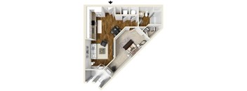 1 bedroom 1 bath The Burke Floor Plan at The Lincoln, North Carolina, 27601