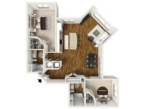 2 bed 2 bath The Caswell Floor Plan at The Lincoln, North Carolina, 27601